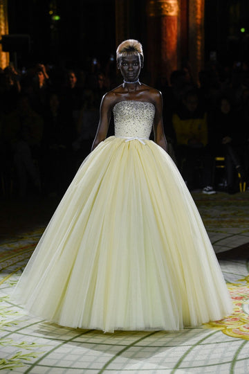 Yellow Ball Gown Strapless Rhinestone Tulle Prom Dress 16th Birthday Party Dress HZ1023